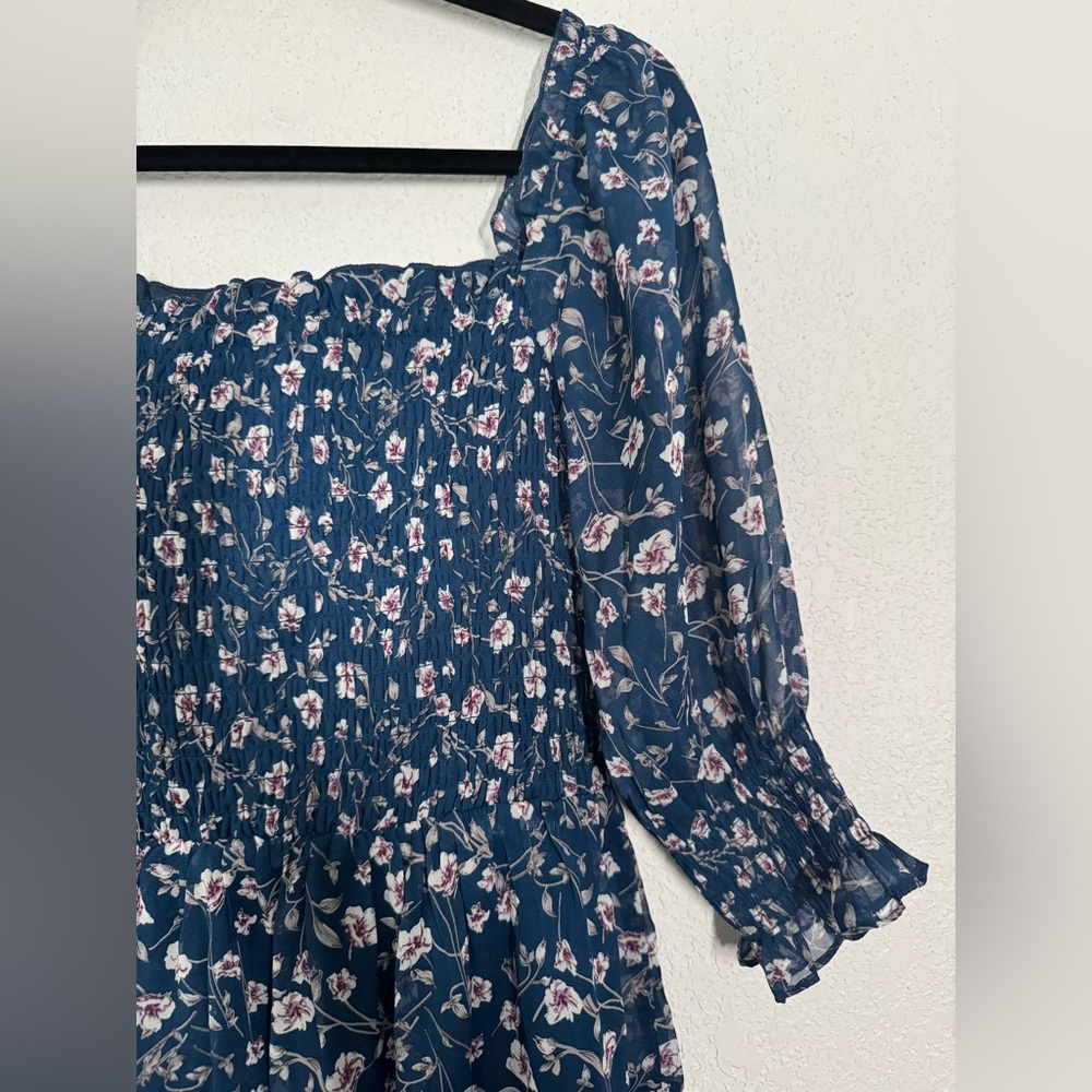 Baltic Born Azlyn Smocked Square Neck Mini Dress Blue Floral Size Large NEW - Picture 5 of 7